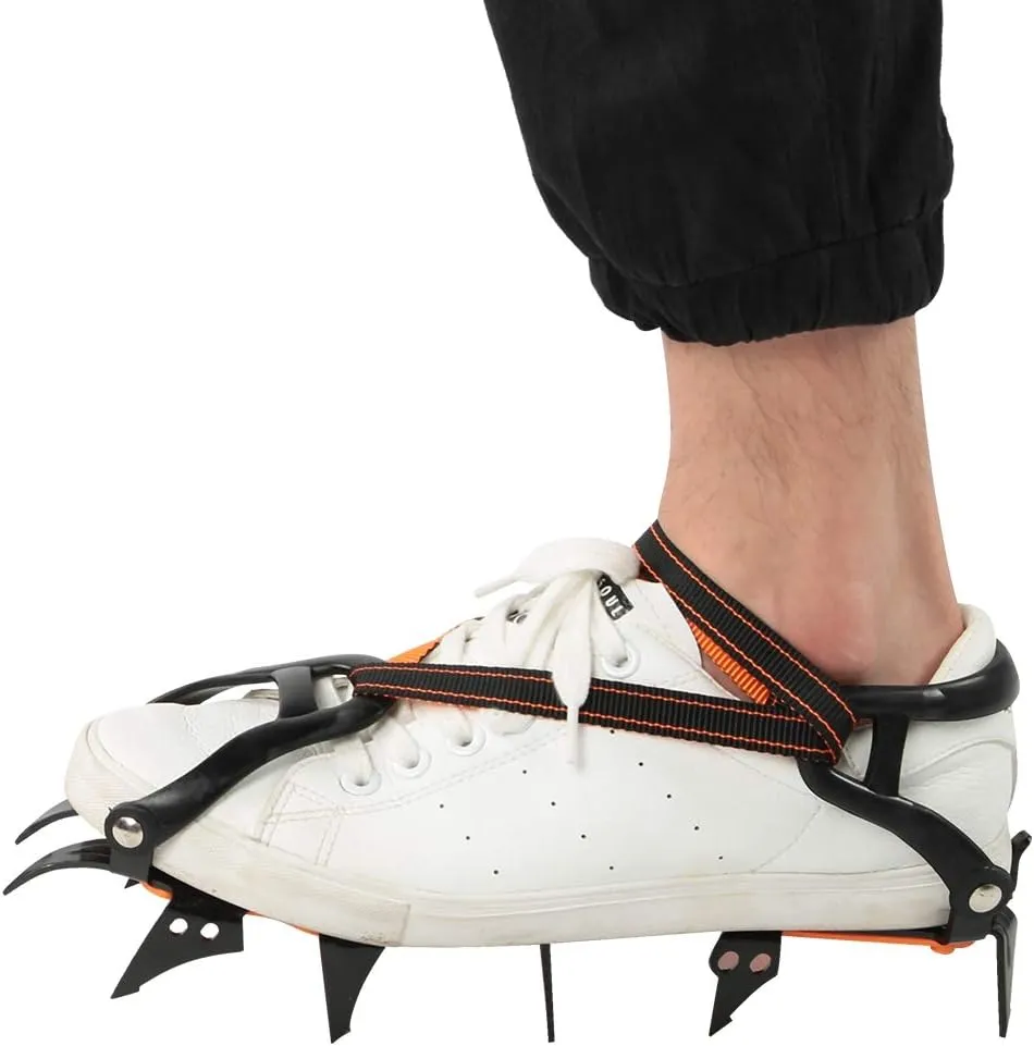 12-Toothed Spring Claw Crampons Boots Non Slip Ice Shoes Cover Accessory, Snow Grassland Mountaineering, Suitable for Snow, Ice