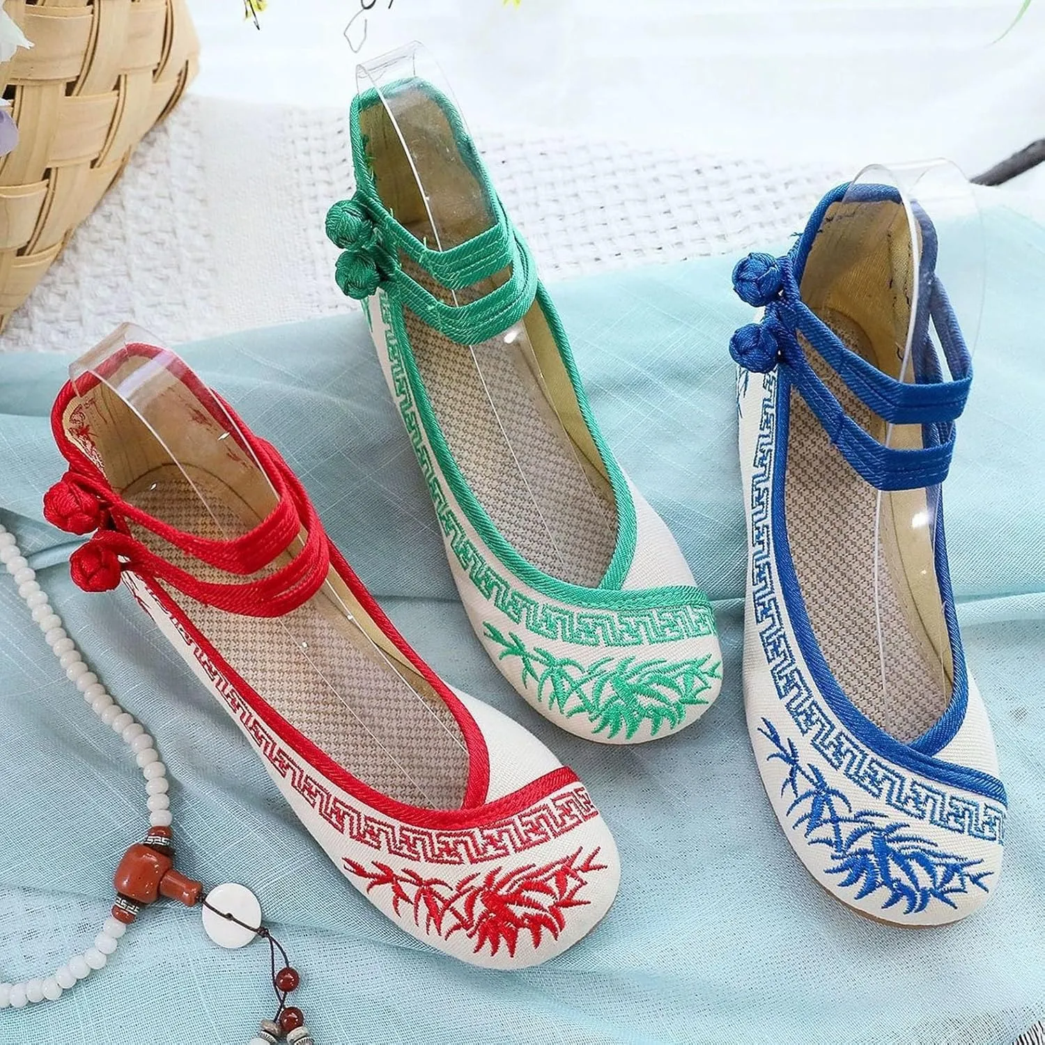 2025 Women's Embroidery Wedge Party Dress Flats Shoes Casual Chinese Traditional Floral Cheongsam Walking Shoes