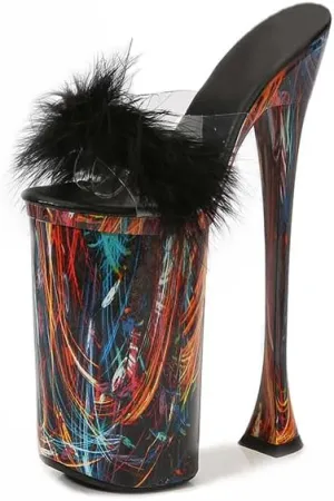 26CM Waterproof Platform High Heels Women's Slippers Graffiti Runway Steel Pipe Dance Shoes