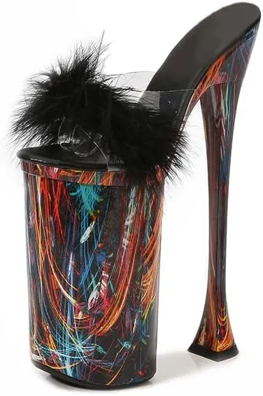 26CM Waterproof Platform High Heels Women's Slippers Graffiti Runway Steel Pipe Dance Shoes