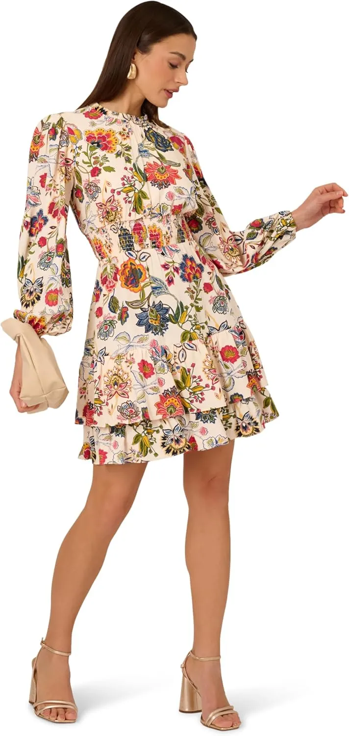 Adrianna Papell Women's Smocked Printed Short Dress