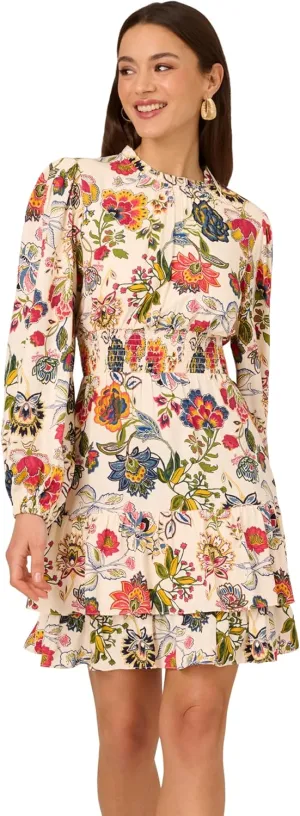 Adrianna Papell Women's Smocked Printed Short Dress