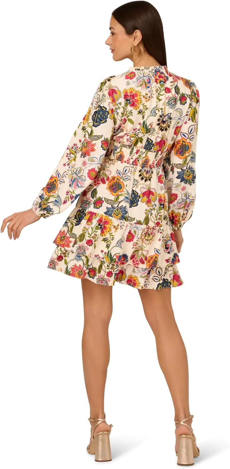 Adrianna Papell Women's Smocked Printed Short Dress