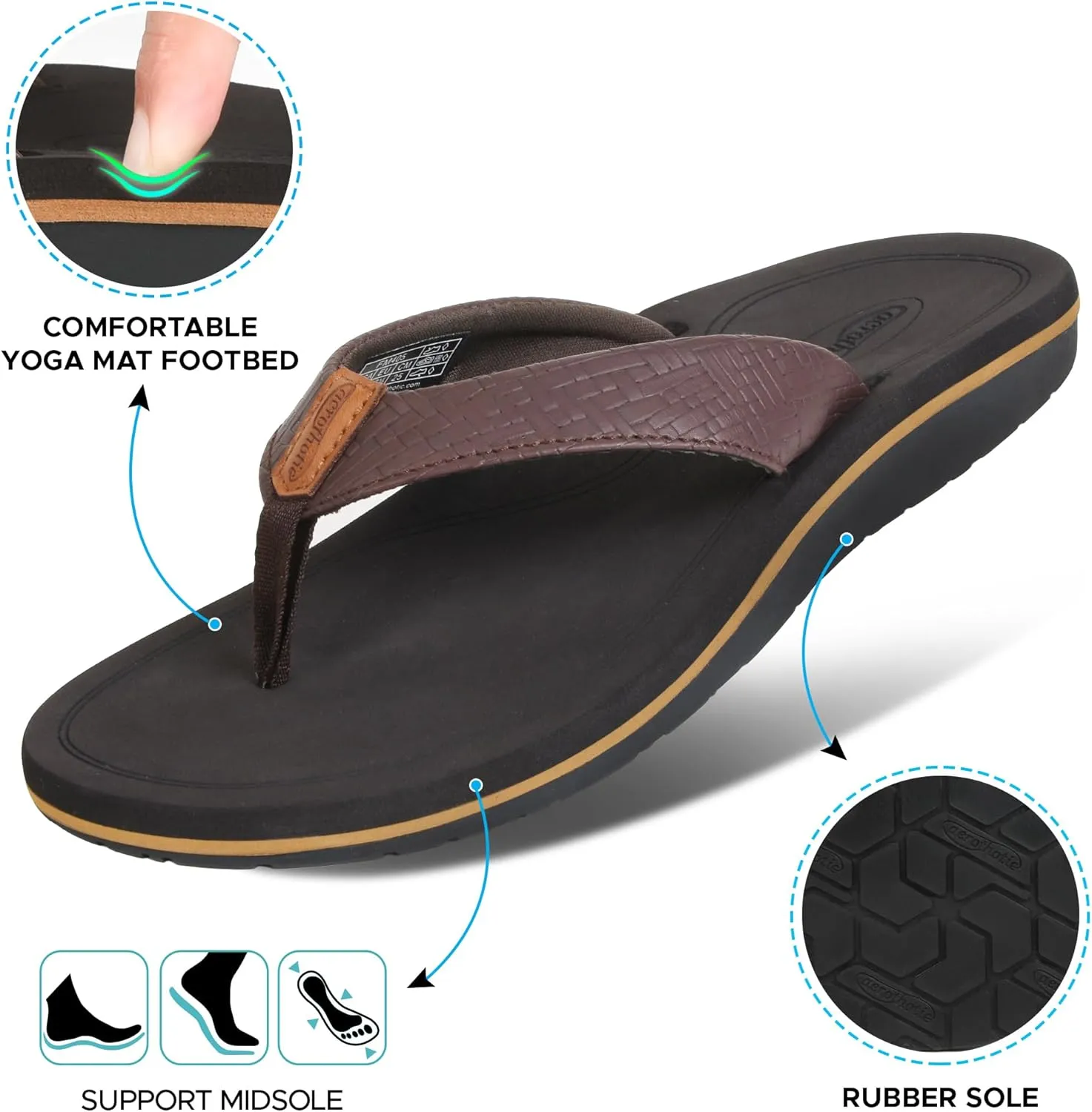 AEROTHOTIC Flip Flops Arch Support Womens – Slip On Recovery Plantar Fasciitis Relief Orthotic Slippers – Lightweight Thong Cushioning Sandals Women – Indoor Outdoor Beach Yoga Mat Footbed Footwear