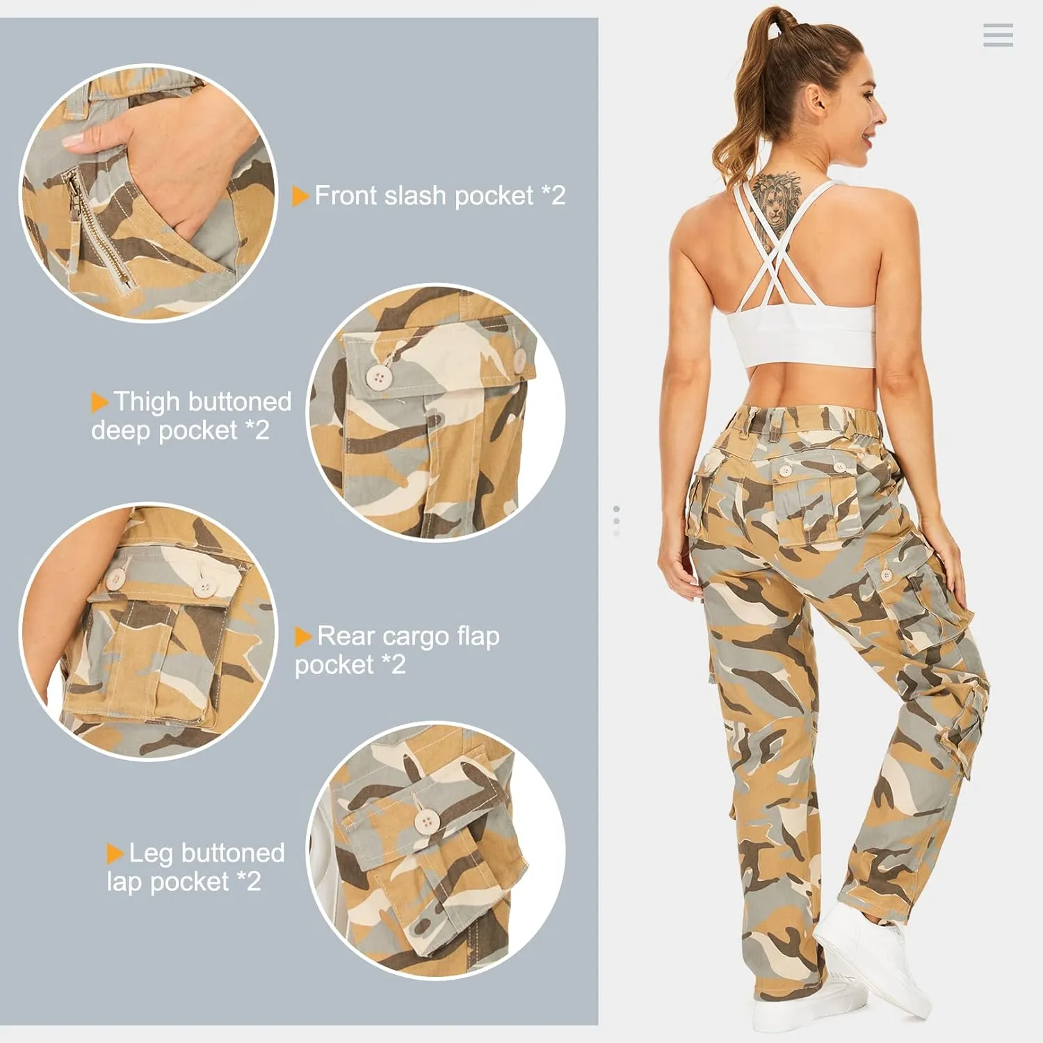 Alfiudad Womens Cargo Pants with Pockets, Women's Casual Military Army Hiking Combat Tactical Work Pants Trousers