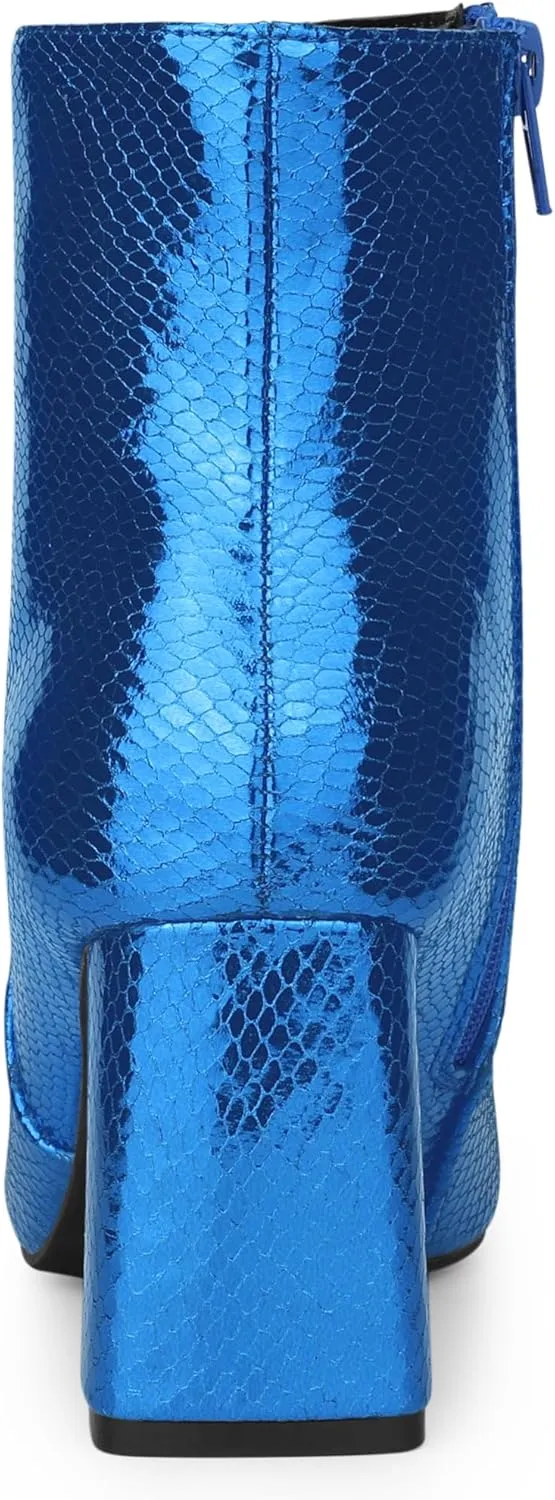 Allegra K Women's Snakeskin Print Boots Halloween Costumes Chunky High Heels Ankle Boots