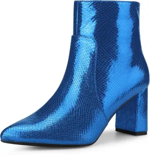 Allegra K Women's Snakeskin Print Boots Halloween Costumes Chunky High Heels Ankle Boots