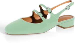 anteikira Women's Round Toe Slingback Flats Closed Toe Double Strap Mary Jane Flats for Women 1 Inch Heel Dress Shoes Low Heel Causal Work Office Pumps for Women Size 5.5-12US
