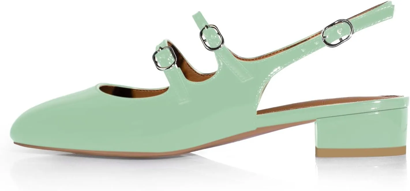 anteikira Women's Round Toe Slingback Flats Closed Toe Double Strap Mary Jane Flats for Women 1 Inch Heel Dress Shoes Low Heel Causal Work Office Pumps for Women Size 5.5-12US