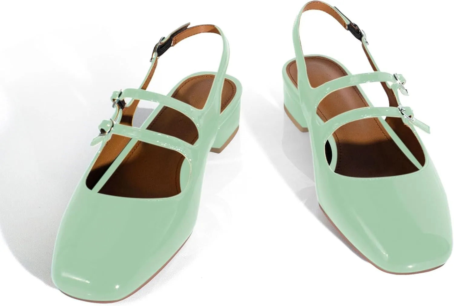 anteikira Women's Round Toe Slingback Flats Closed Toe Double Strap Mary Jane Flats for Women 1 Inch Heel Dress Shoes Low Heel Causal Work Office Pumps for Women Size 5.5-12US