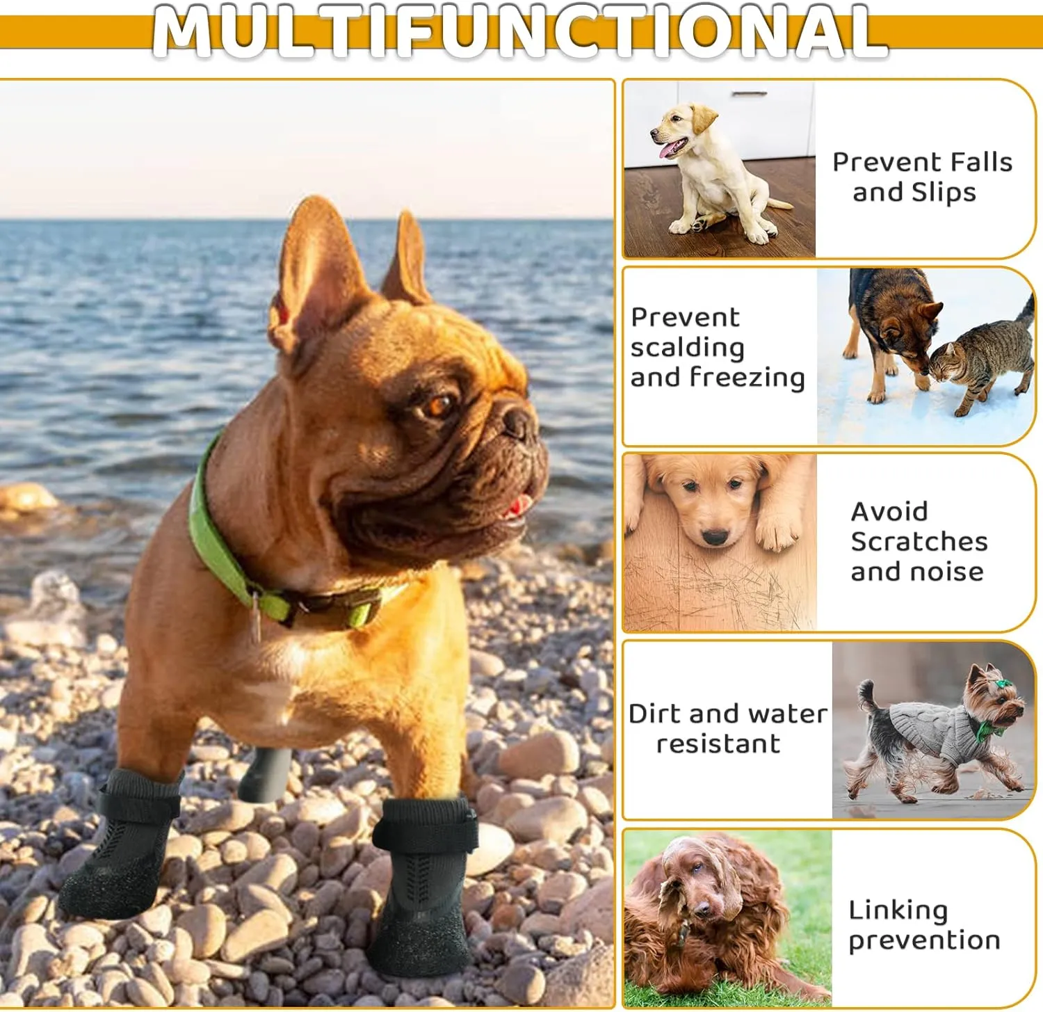 Anti-Slip Dog Socks for Small, Medium, Senior Dogs - Grip Paw Protectors With Rubber & Fix Straps - Indoor Outdoor Shoes for Hardwood Floor, Hot Pavement