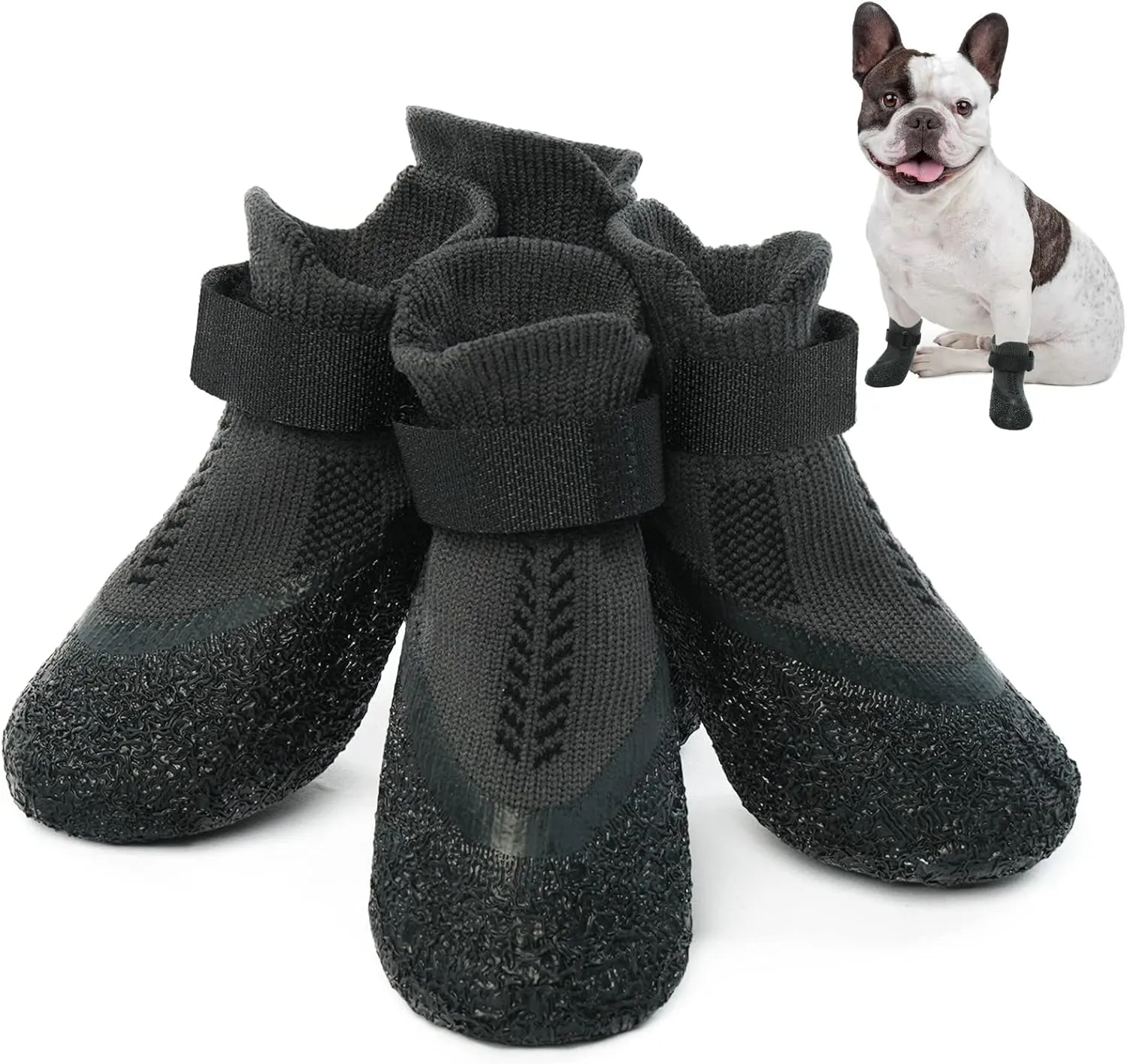 Anti-Slip Dog Socks for Small, Medium, Senior Dogs - Grip Paw Protectors With Rubber & Fix Straps - Indoor Outdoor Shoes for Hardwood Floor, Hot Pavement