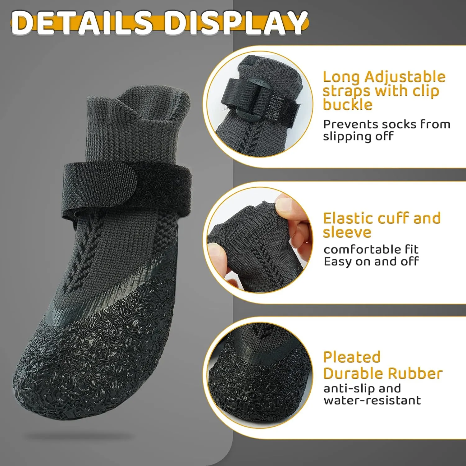 Anti-Slip Dog Socks for Small, Medium, Senior Dogs - Grip Paw Protectors With Rubber & Fix Straps - Indoor Outdoor Shoes for Hardwood Floor, Hot Pavement