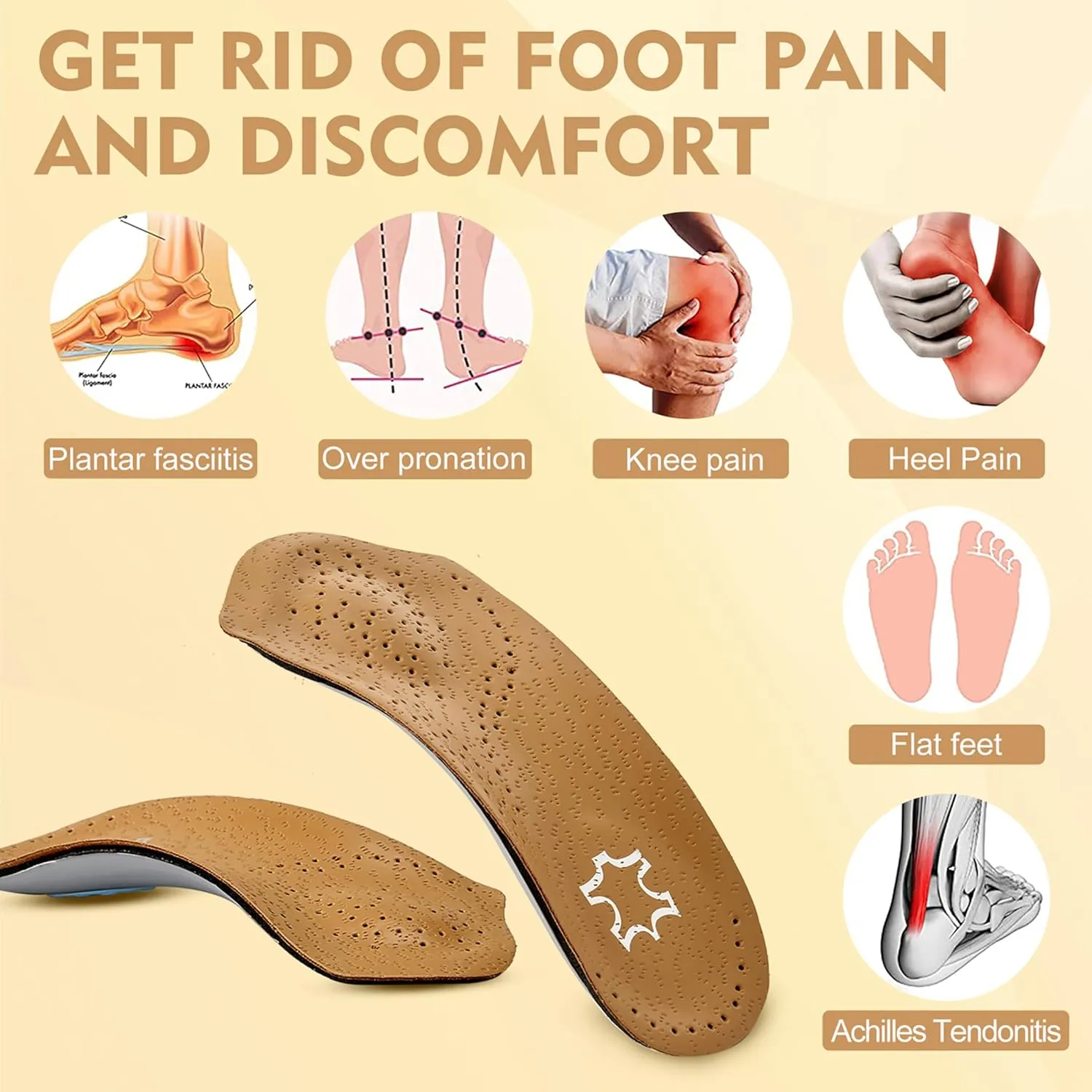 Arch Support Insoles for Women/Men, 3/4 Plantar Fasciitis Insoles High Arch Supports Shoe Insoles for Flat Feet Over-Pronation Foot Pain Relief, Orthotics Heel Cushion Inserts for Running Walking, XL