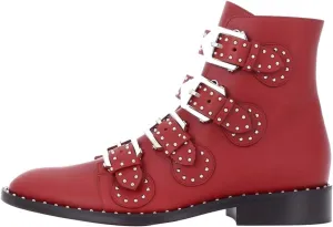 Arqa Studded Ankle Boots for Women Round Toe Rivet Buckle Strap Riding Boot Low Heel Motorcycle Booties
