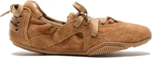 Arqa Women's Lace-up Leather Casual Sneakers Ballet Silhouette Crafted in Leather Cracked Finish Decorative Lacing Back Flat Sneakers Comfortable Outgoing Tennis Walking Shoes