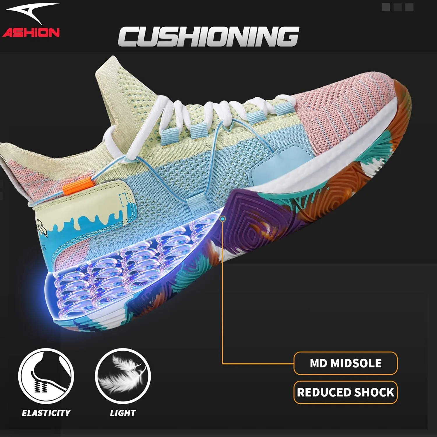 ASHION Men Basketball Shoes Arch Support Mens Sneakers Anti Slip Breathable Comfortable High Top Sports Running Walking Tennis Shoes