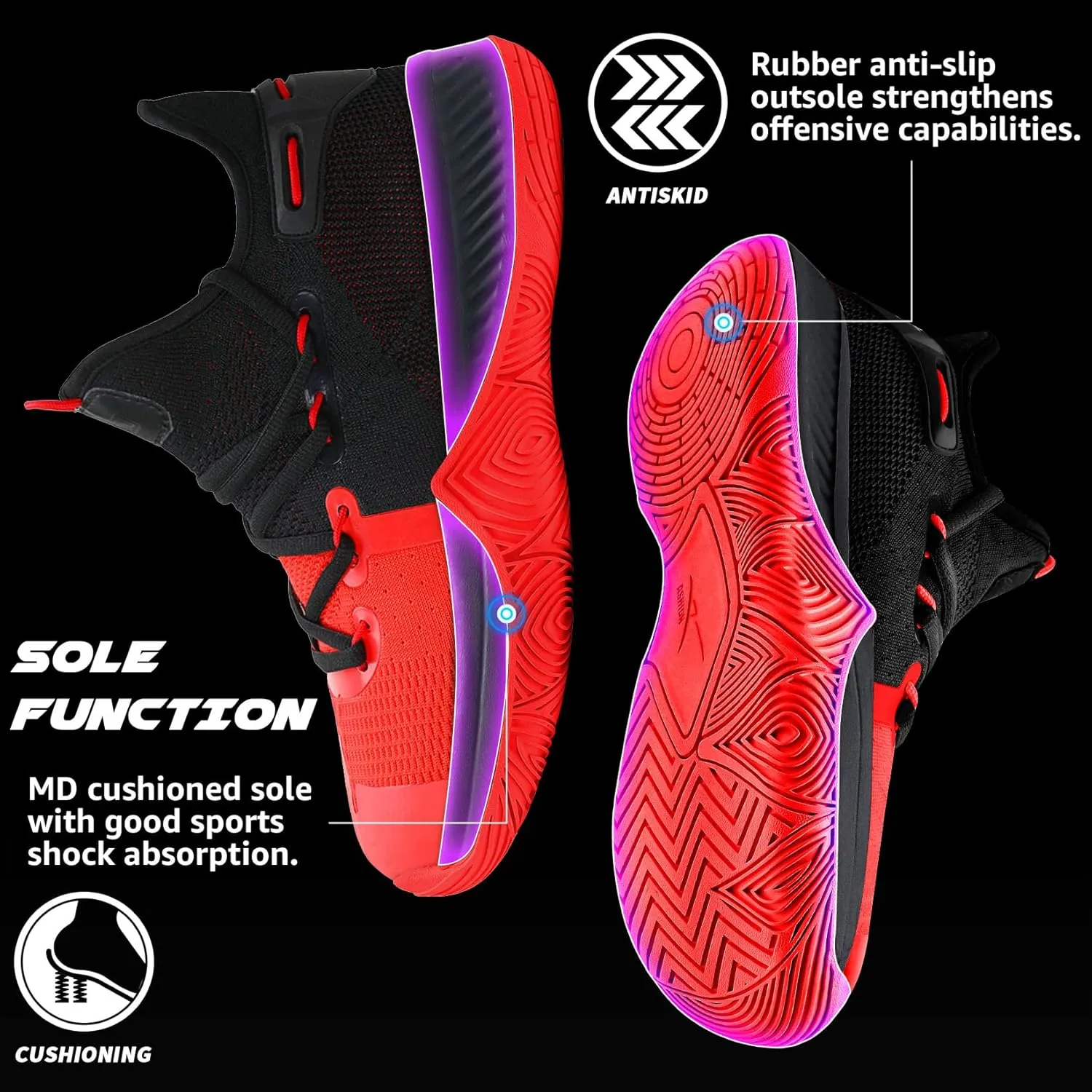 ASHION Men Basketball Shoes Arch Support Mens Sneakers Anti Slip Breathable Comfortable High Top Sports Running Walking Tennis Shoes