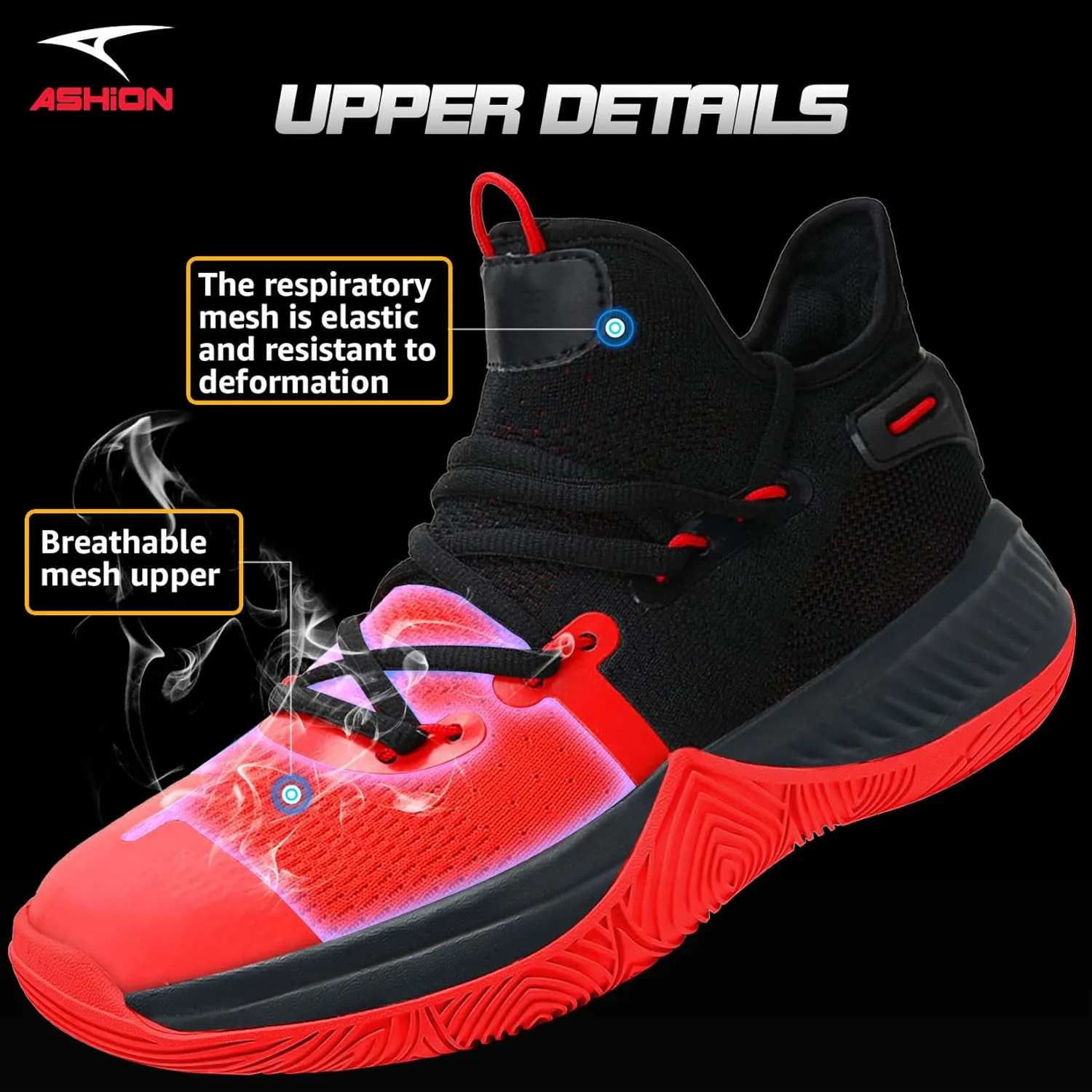 ASHION Men Basketball Shoes Arch Support Mens Sneakers Anti Slip Breathable Comfortable High Top Sports Running Walking Tennis Shoes