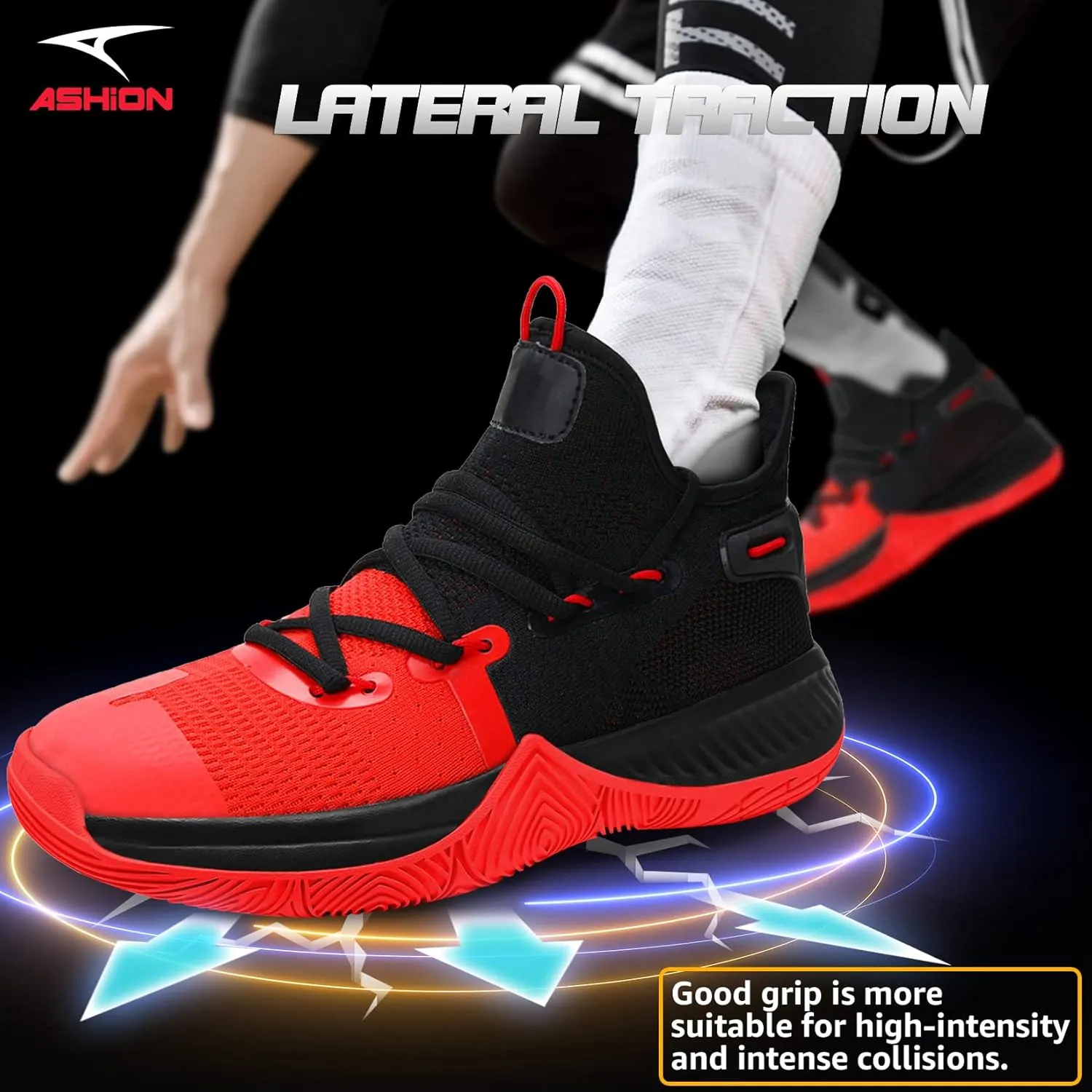 ASHION Men Basketball Shoes Arch Support Mens Sneakers Anti Slip Breathable Comfortable High Top Sports Running Walking Tennis Shoes