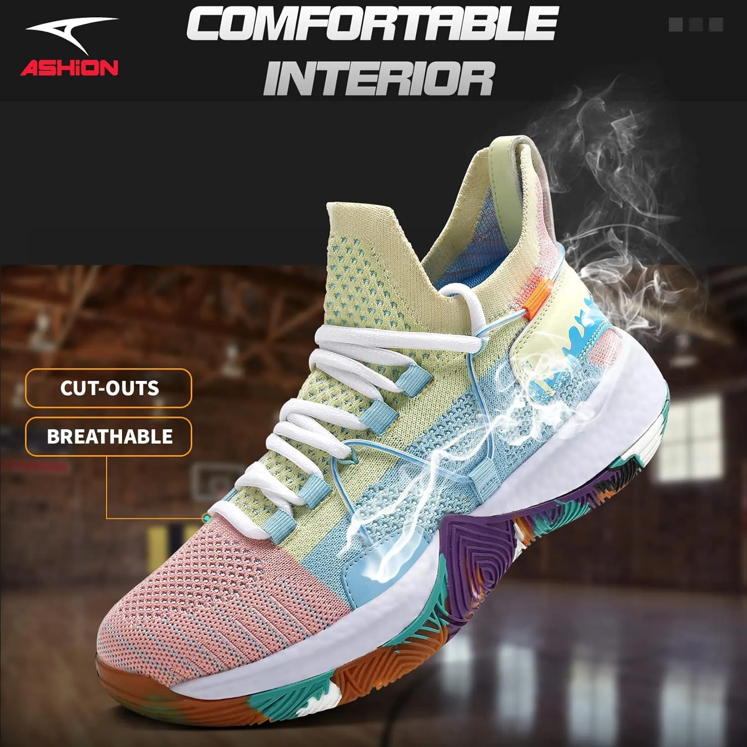 ASHION Men Basketball Shoes Arch Support Mens Sneakers Anti Slip Breathable Comfortable High Top Sports Running Walking Tennis Shoes
