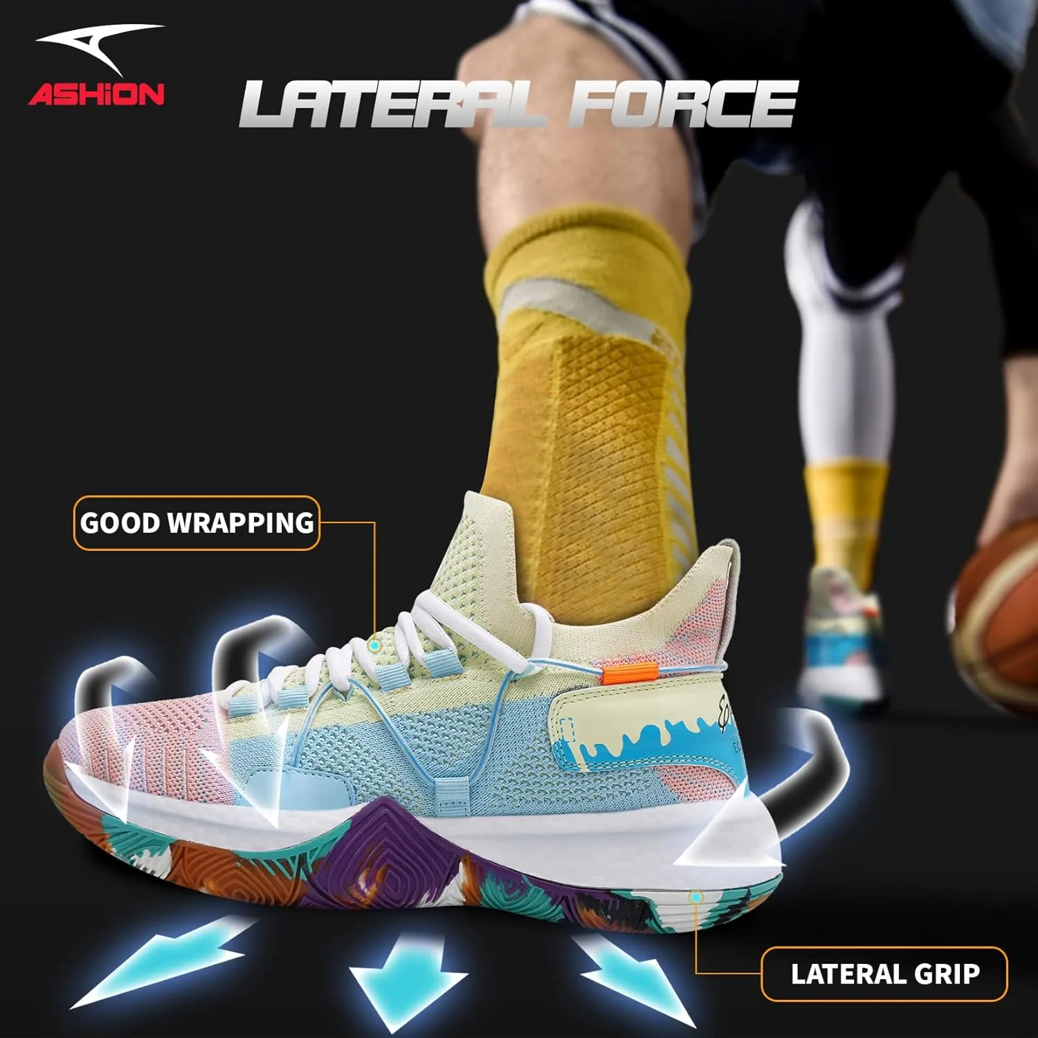ASHION Men Basketball Shoes Arch Support Mens Sneakers Anti Slip Breathable Comfortable High Top Sports Running Walking Tennis Shoes