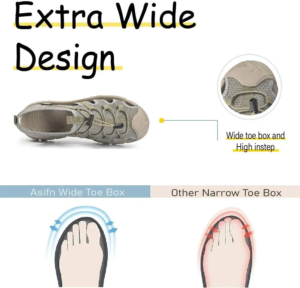 Asifn Mens Sports Sandals Summer Breathable Beach Shoes Outdoor Waterproof Hiking Shoes Closed Toe Lightweight Casual Shoes