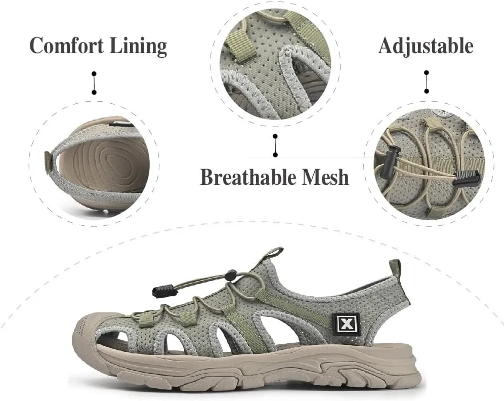 Asifn Mens Sports Sandals Summer Breathable Beach Shoes Outdoor Waterproof Hiking Shoes Closed Toe Lightweight Casual Shoes