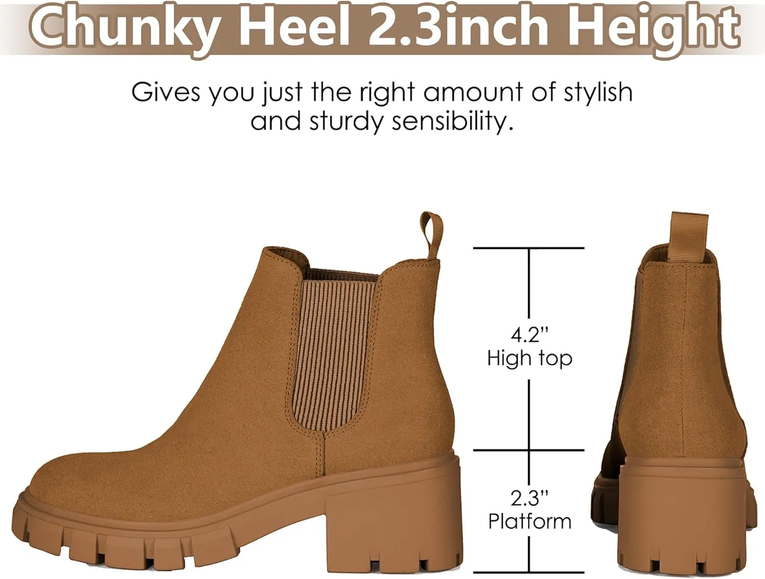 Athlefit Women's Chelsea Boots Fashion Lug Sole Chunky Heel Slip on Elastic Ankle Booties