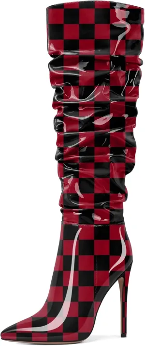 AUMOTED Knee High Boots for Women Stiletto Heel Womens Boots Side Zipper Slouchy High Boots for Women 4.7 Inch Heeled Boots