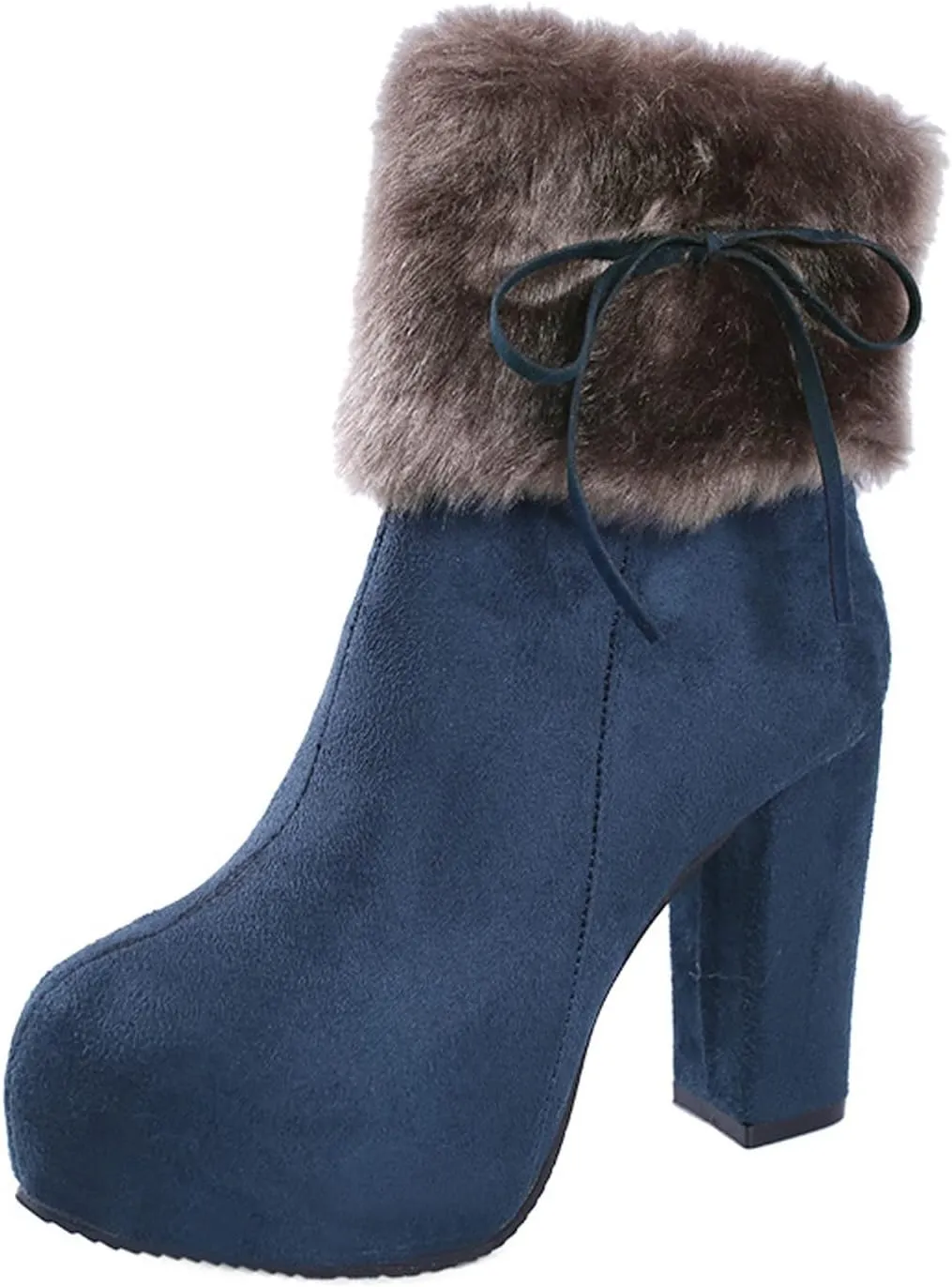 AUNTHUI Women's Winter Suede Fleece Pointed Toe Chunky Heel High Heels, Side Zipper Warm Comfortable Non-slip Fashion Snow Boots
