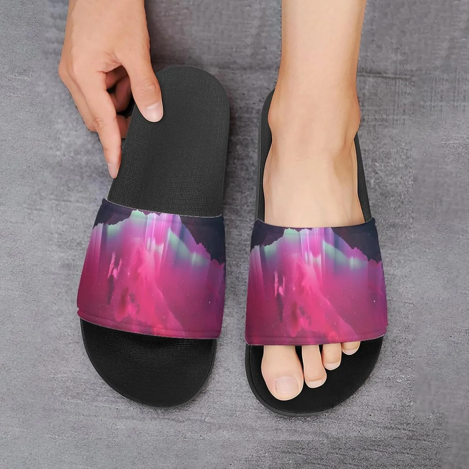 Aurora Pink-Romance PVC Home Slippers Beach Shower Sandals Summer Non-Slip Outdoor Shoes for Men Women