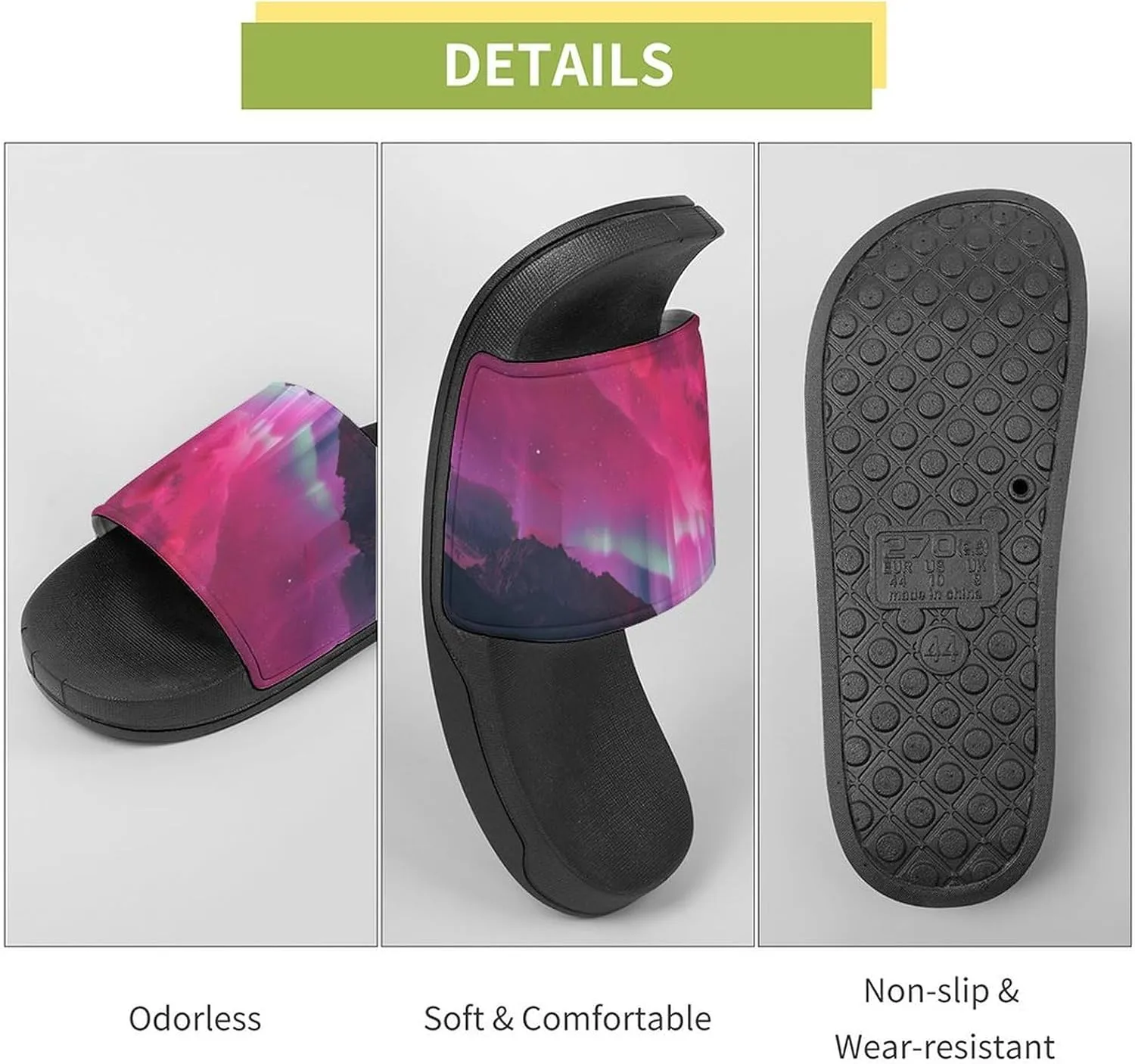 Aurora Pink-Romance PVC Home Slippers Beach Shower Sandals Summer Non-Slip Outdoor Shoes for Men Women