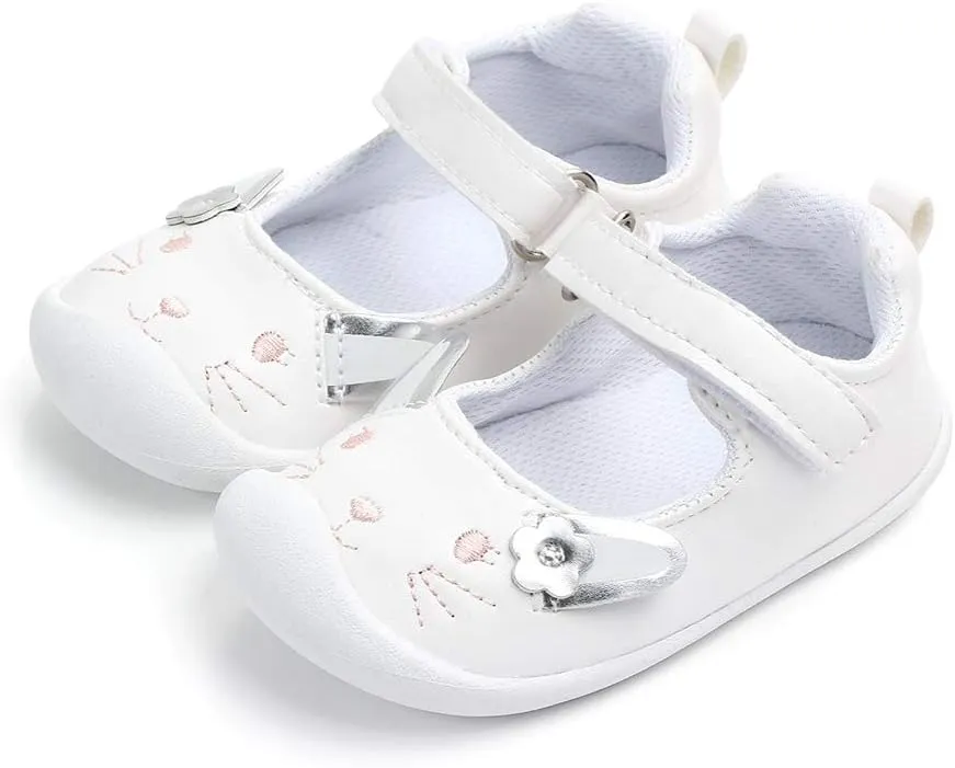 Baby Girls Mary Jane Flats Anti-Slip Rubber Sole Bowknot Toddler First Walkers Dress Shoes