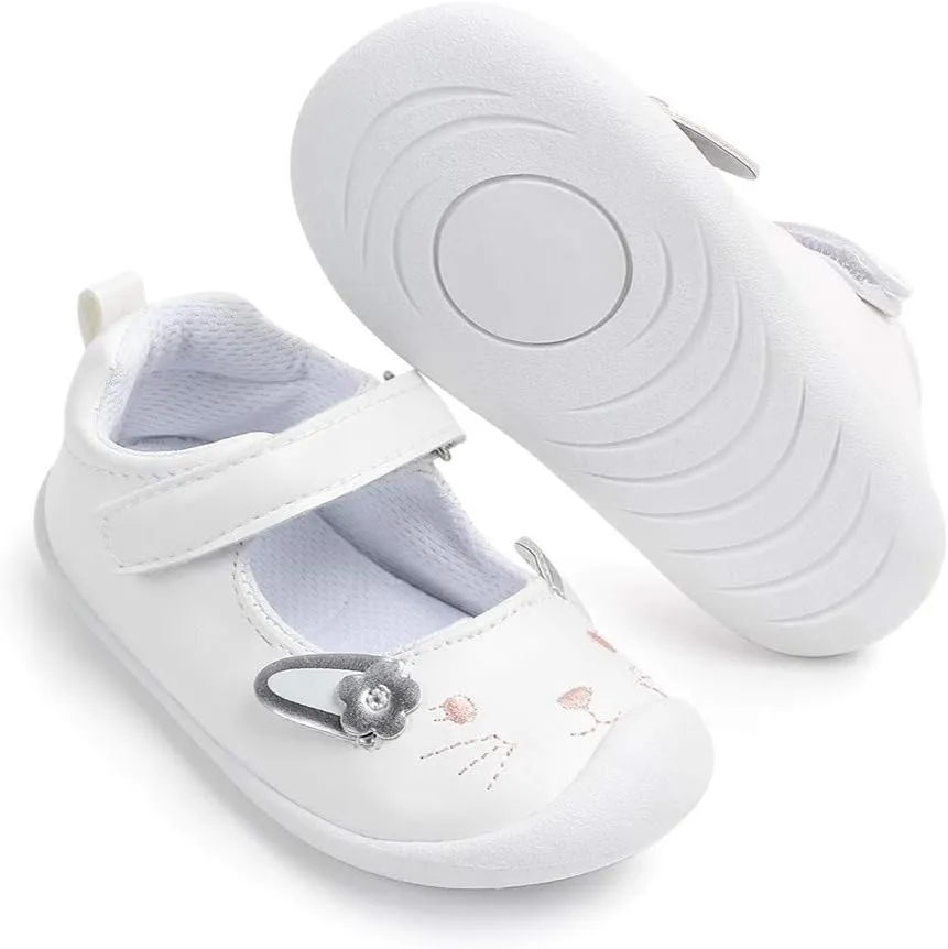 Baby Girls Mary Jane Flats Anti-Slip Rubber Sole Bowknot Toddler First Walkers Dress Shoes