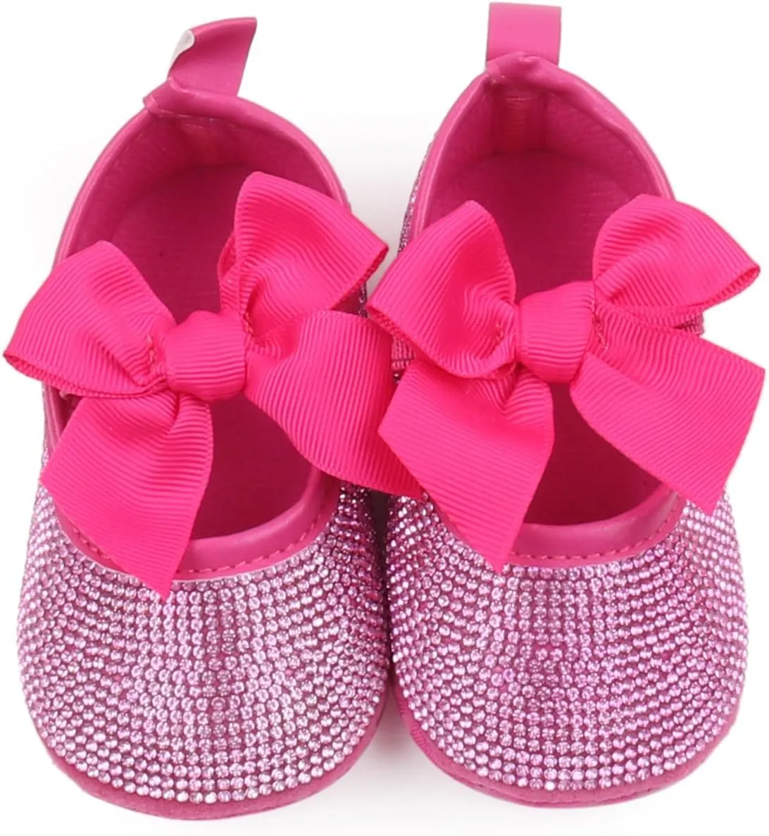 Baby Girls Mary Jane Flats Sparkly Bow Diamonds Princess Dress Shoes Anti-Slip Infant Crib Shoes