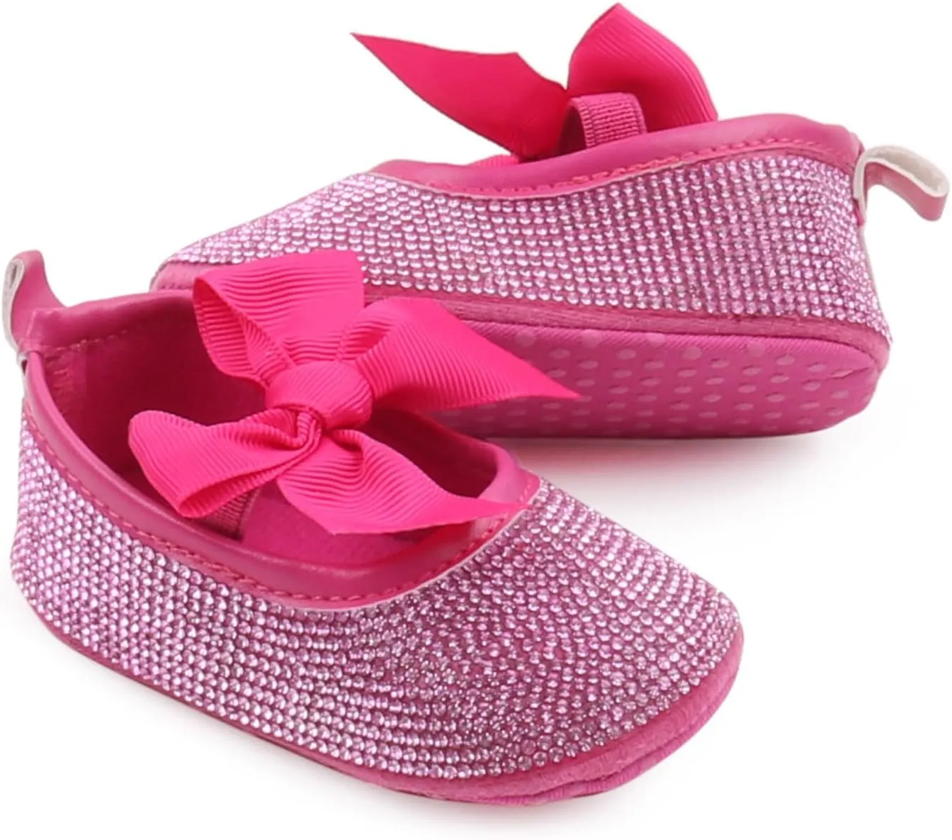 Baby Girls Mary Jane Flats Sparkly Bow Diamonds Princess Dress Shoes Anti-Slip Infant Crib Shoes