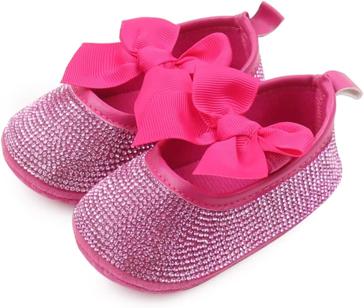 Baby Girls Mary Jane Flats Sparkly Bow Diamonds Princess Dress Shoes Anti-Slip Infant Crib Shoes