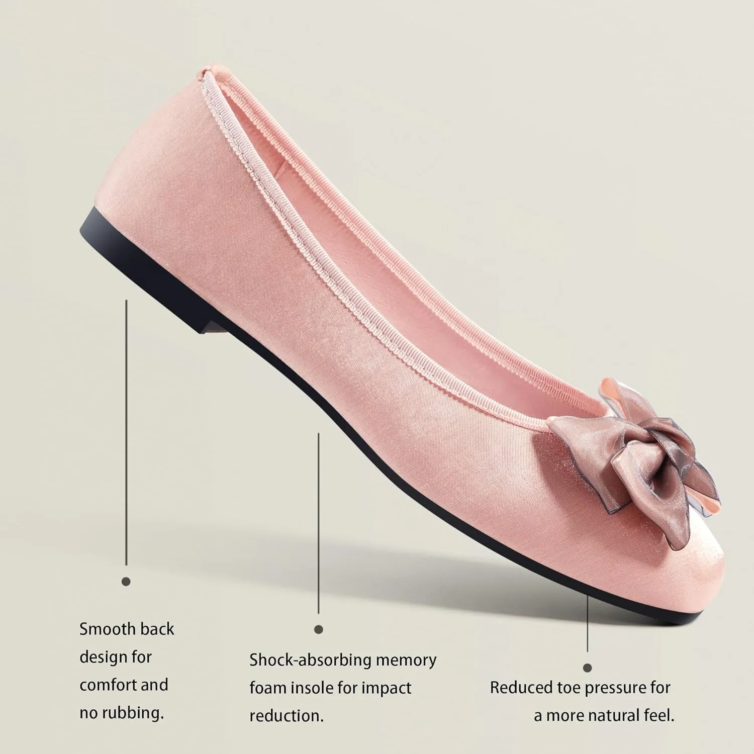 Ballet Flats for Women ; Square Toe Mary Jane Flats ; Satin Material Ballet Shoes ; Bowknot Elegant Dressy Women Shoes
