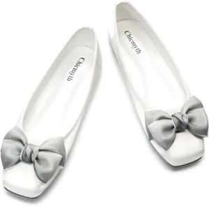 Ballet Flats for Women ; Square Toe Mary Jane Flats ; Satin Material Ballet Shoes ; Bowknot Elegant Dressy Women Shoes