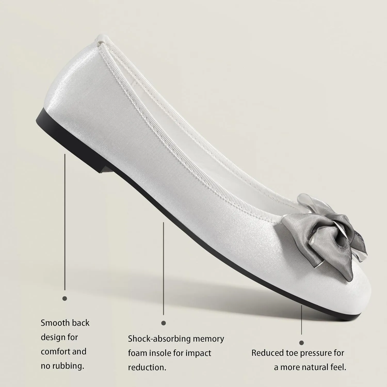 Ballet Flats for Women ; Square Toe Mary Jane Flats ; Satin Material Ballet Shoes ; Bowknot Elegant Dressy Women Shoes