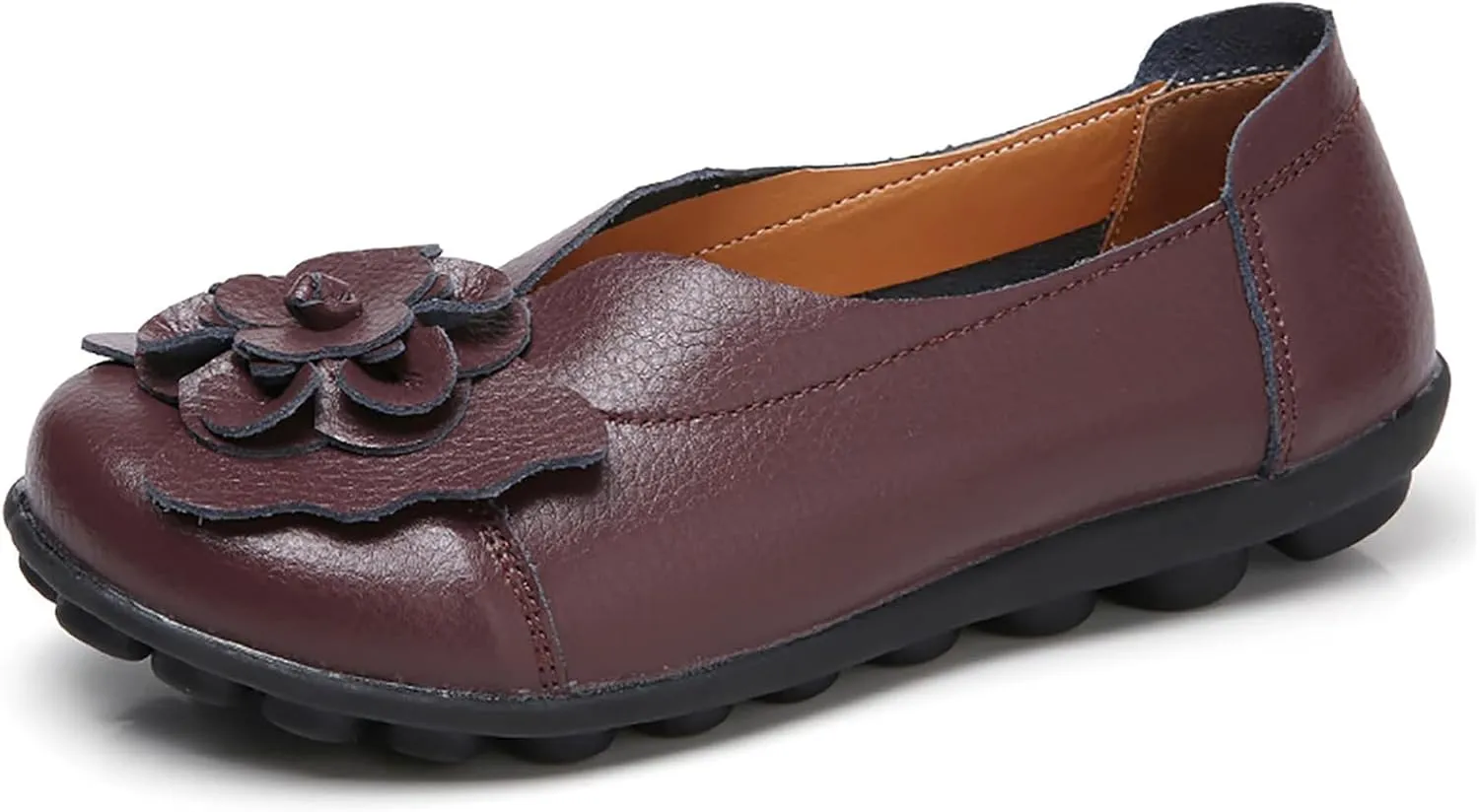 Ballet Flats Shoes for Women Flower Trim Round Vamp Shoes Cowhide Casual Slipper Loafers Cushion Slip-Ons Lightweight Footwear Summer Driving Comfortable Loafers 2025