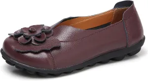 Ballet Flats Shoes for Women Flower Trim Round Vamp Shoes Cowhide Casual Slipper Loafers Cushion Slip-Ons Lightweight Footwear Summer Driving Comfortable Loafers 2025