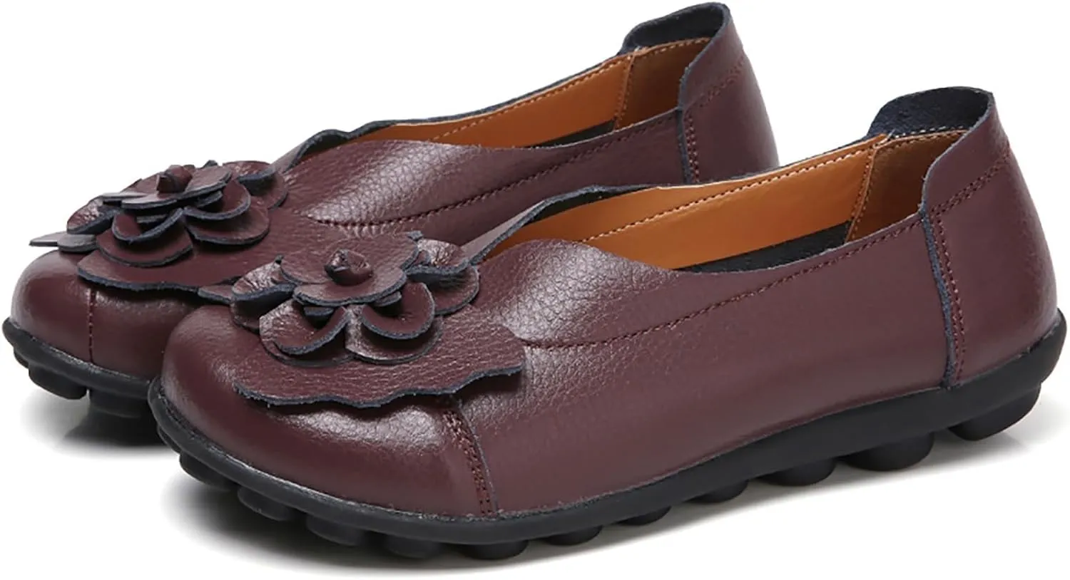 Ballet Flats Shoes for Women Flower Trim Round Vamp Shoes Cowhide Casual Slipper Loafers Cushion Slip-Ons Lightweight Footwear Summer Driving Comfortable Loafers 2025