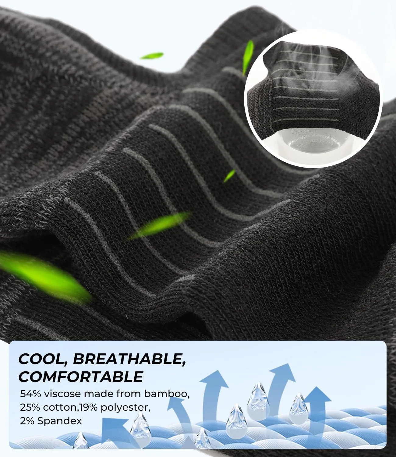 BAMBOO COOL No Show Socks Men Low Cut Ankle Short Socks for Men Casual Athletic Socks with Non Slip Grip