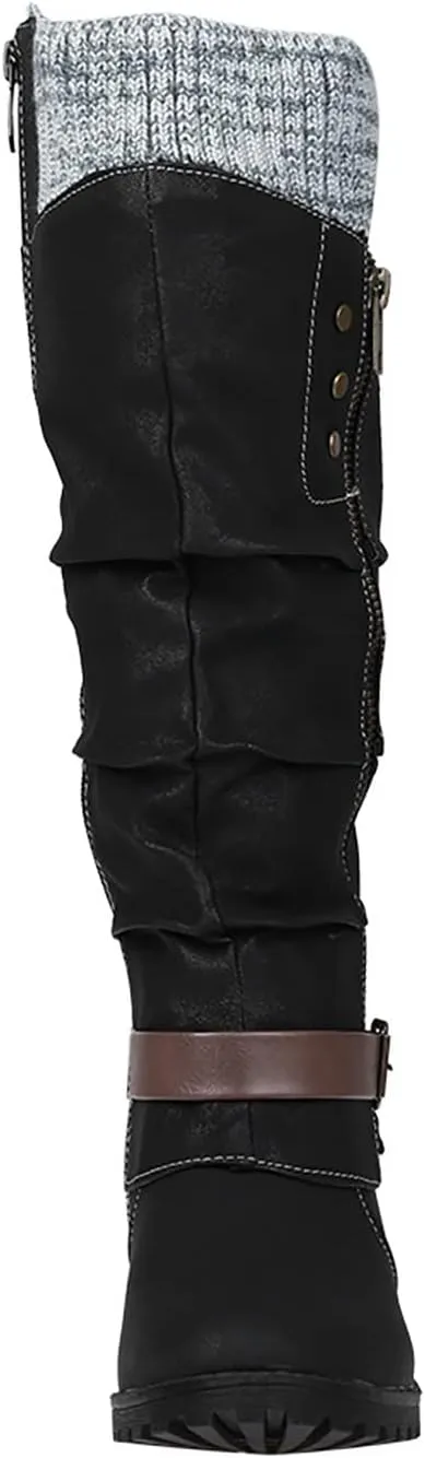 Bamboo Store Womens Winter Boots 7.5 Size Flat High Colors Shoes Large Boots Women's Zipper Leisure Heels Mixed Glitter Boot