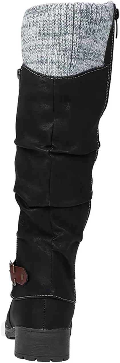 Bamboo Store Womens Winter Boots 7.5 Size Flat High Colors Shoes Large Boots Women's Zipper Leisure Heels Mixed Glitter Boot