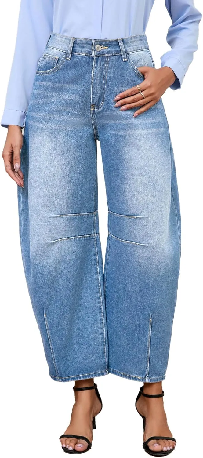 Barrel Jeans for Women Wide Leg Denim Pants Y2k Baggy Boyfriend Jeans with Pockets