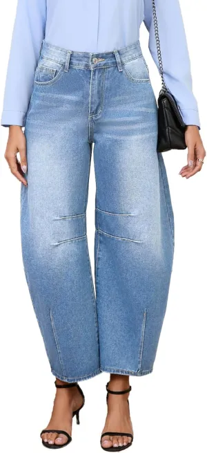 Barrel Jeans for Women Wide Leg Denim Pants Y2k Baggy Boyfriend Jeans with Pockets