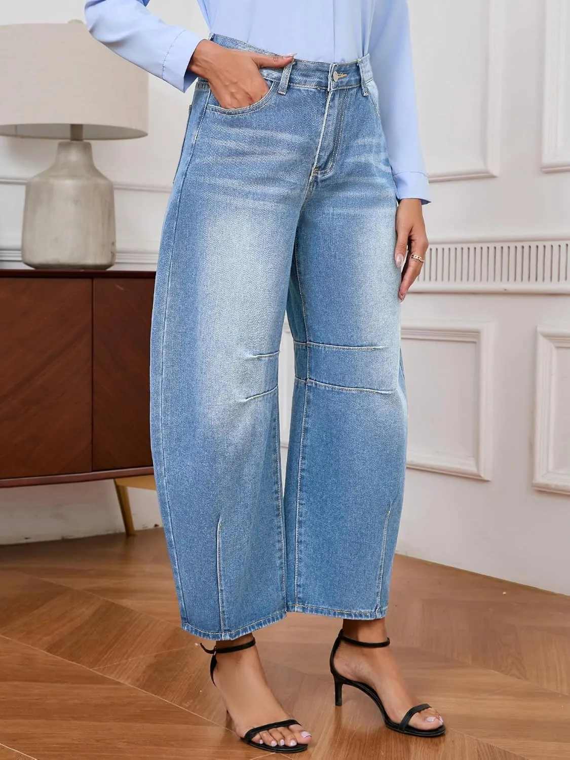 Barrel Jeans for Women Wide Leg Denim Pants Y2k Baggy Boyfriend Jeans with Pockets